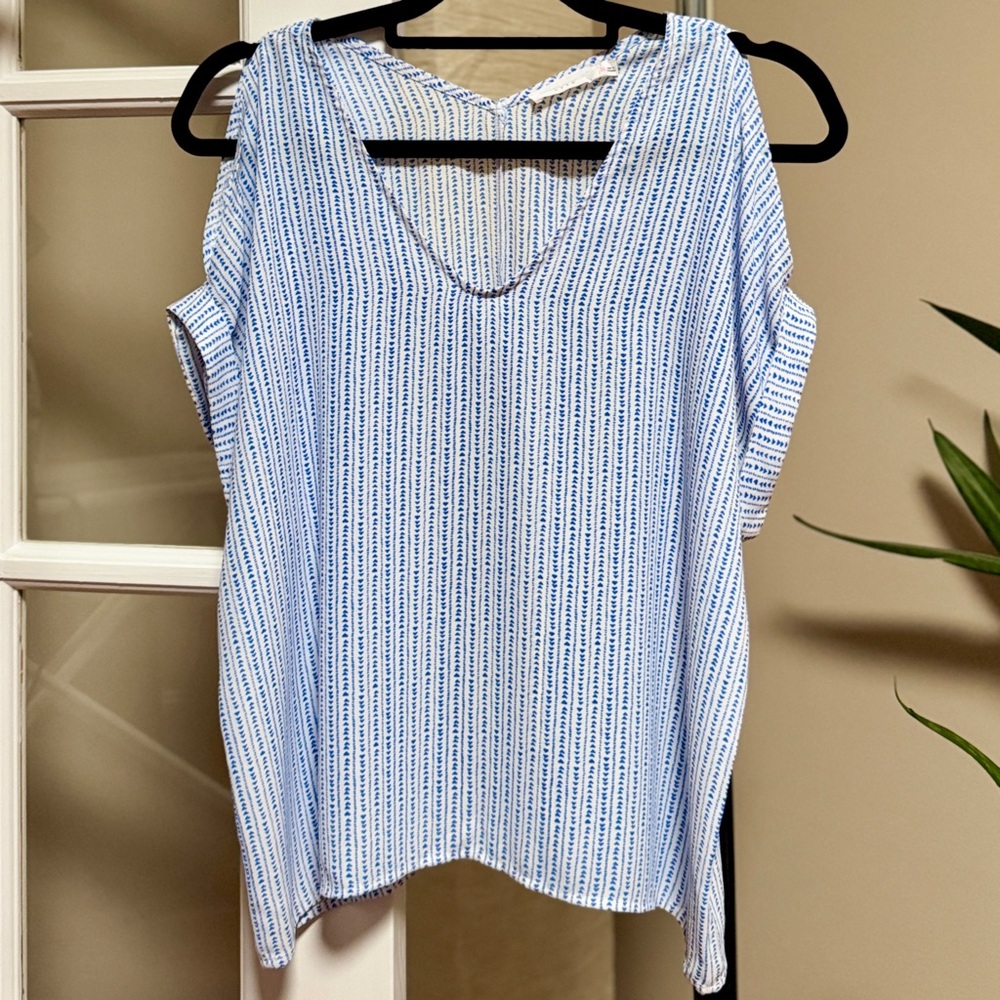 Lush White and Blue Striped Blouse